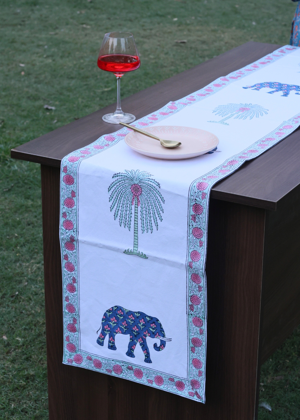 Palm & ele block printed table runner