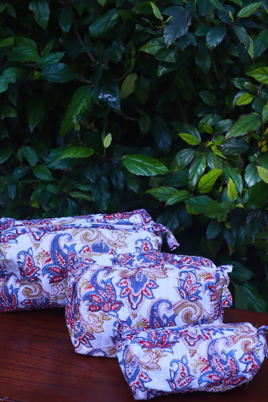 Handmade White Paisley Toiletry Bag - Set of 3