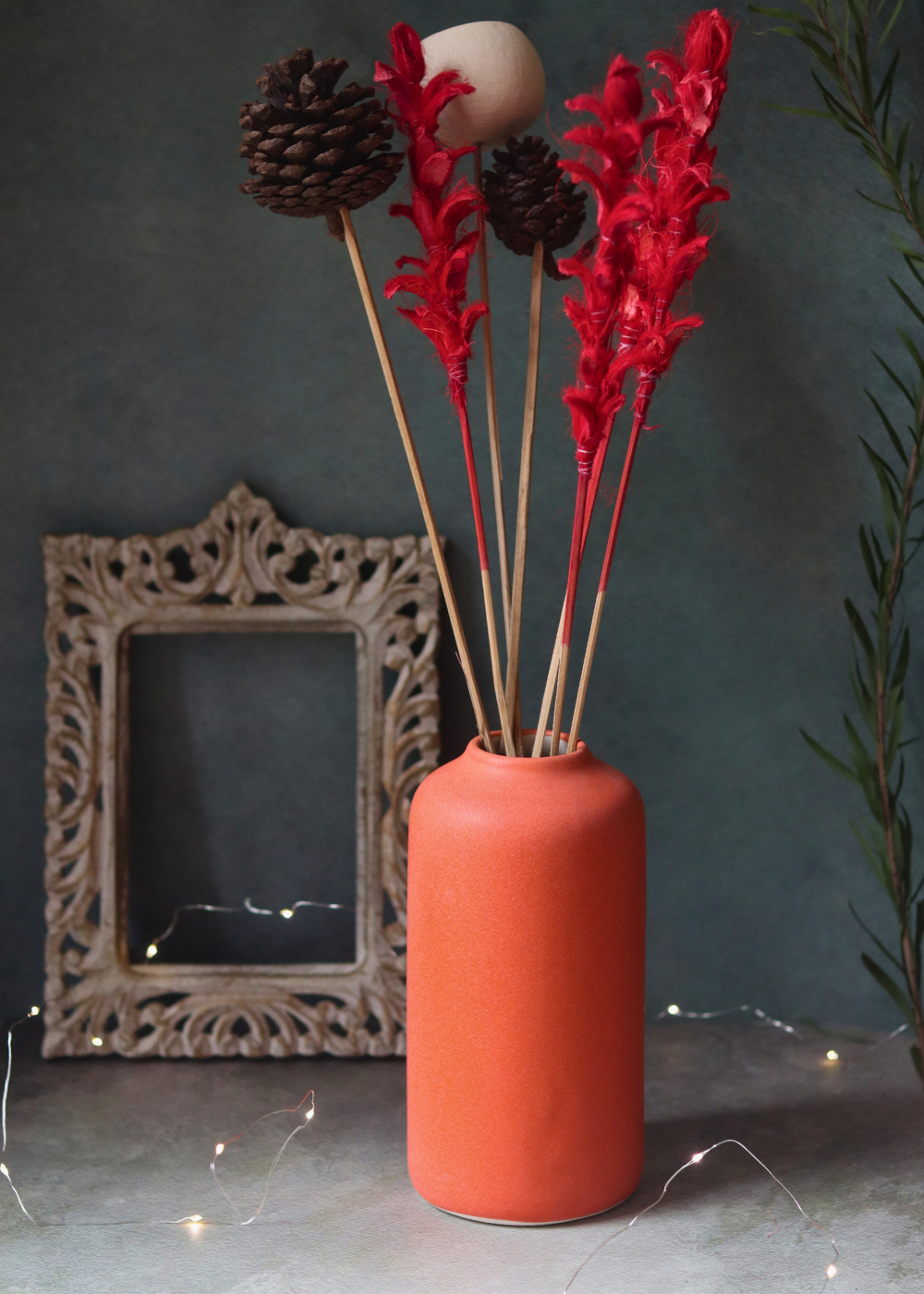 Orange bloom ceramic flower vase with flowers