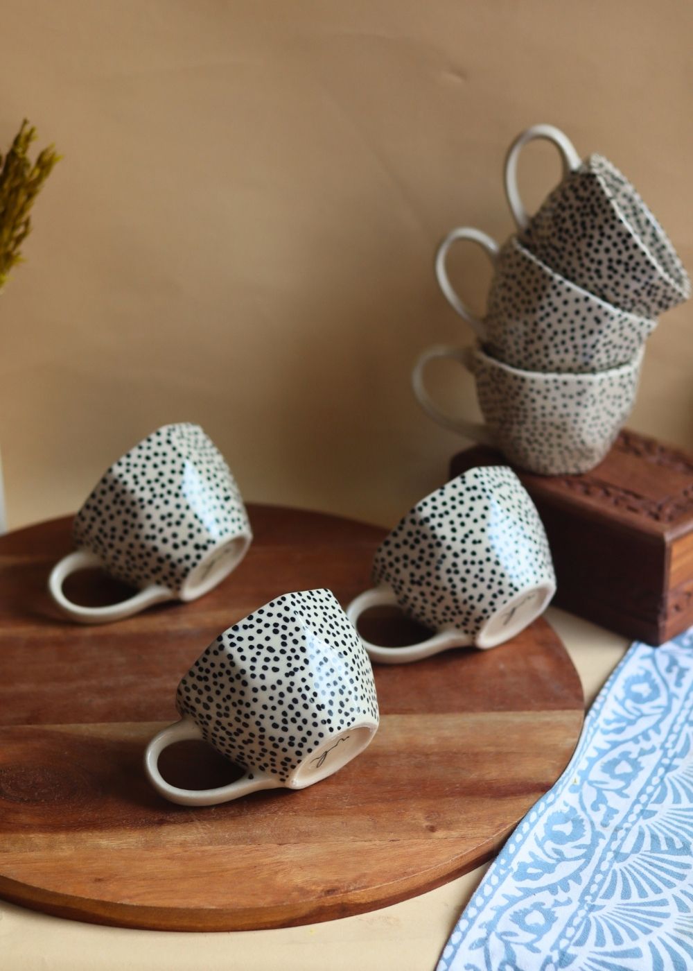 Black Polka Mug - Set of 6 handmade in india