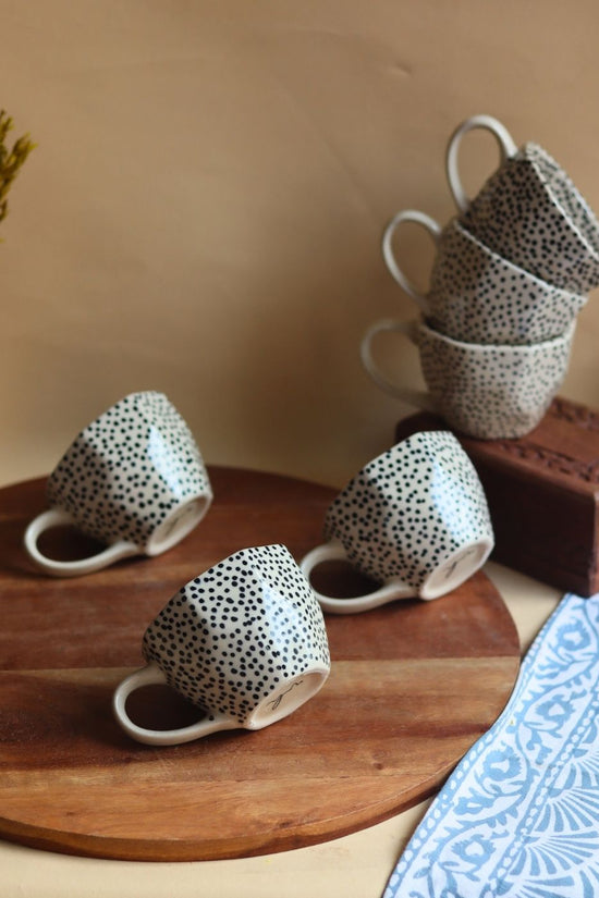 Black Polka Mug - Set of 6 handmade in india