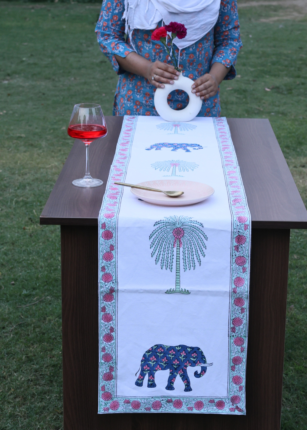 Beautiful elephant & palm tree print table runner 