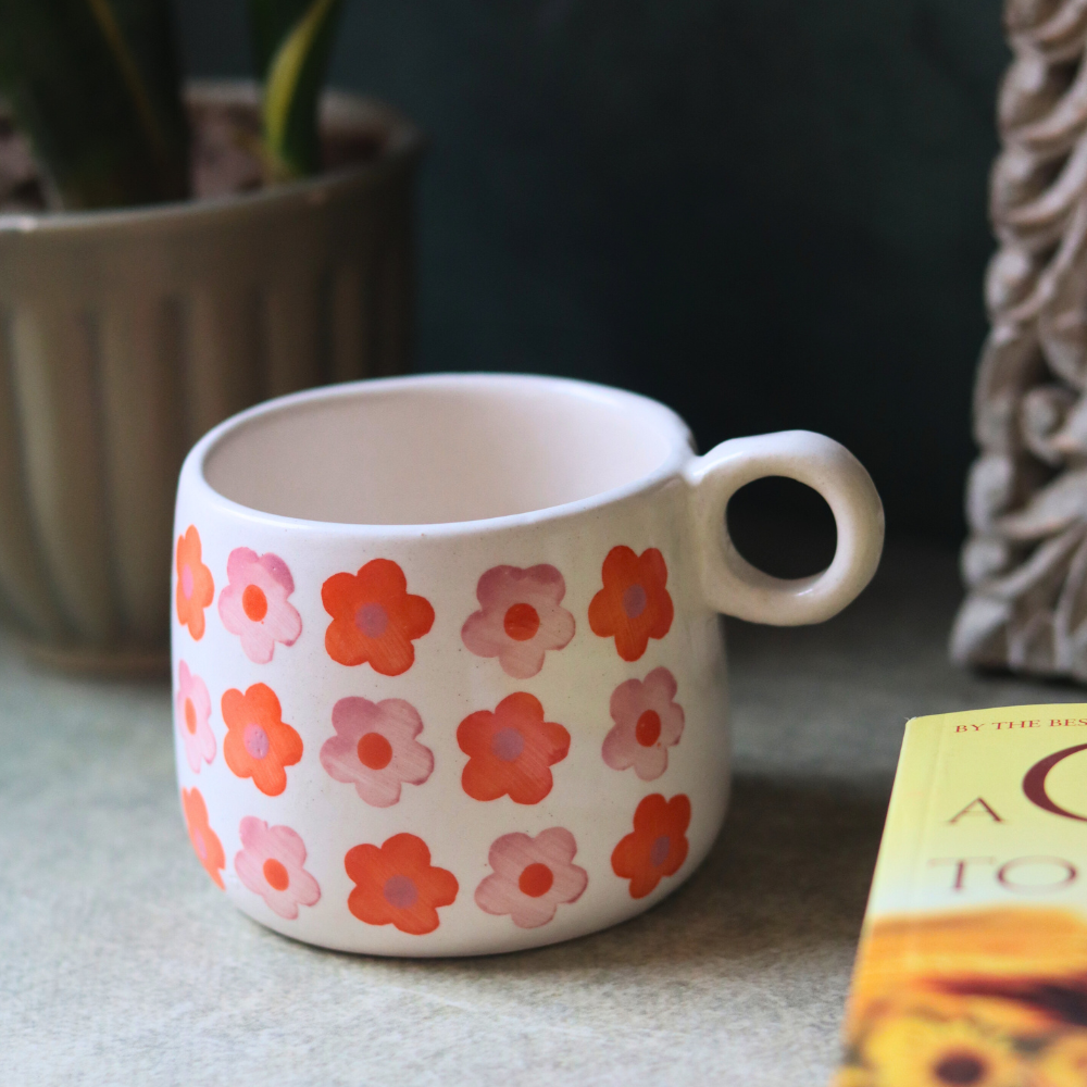 Ceramic coffee mug floral design