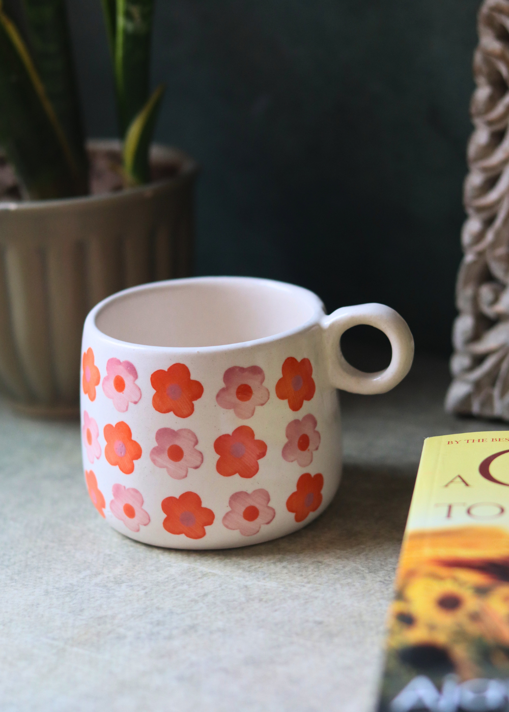 Ceramic coffee mug floral design