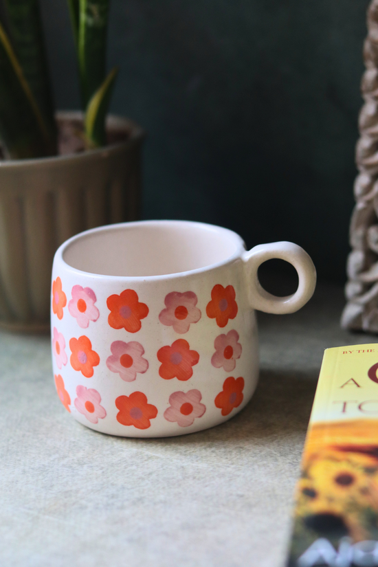 Ceramic coffee mug floral design