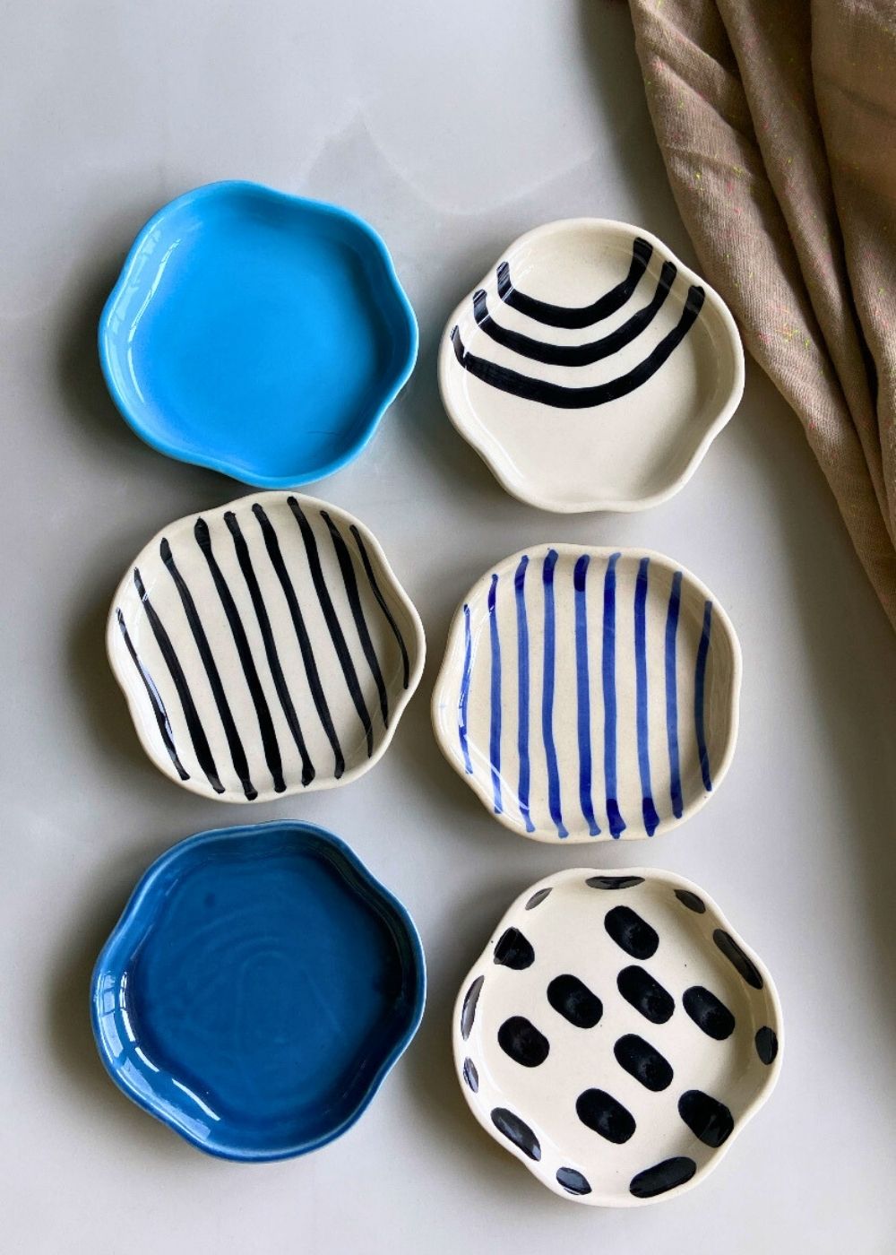 Handmade Set of 6 Blue & White Dessert Plate (for the price of 5)