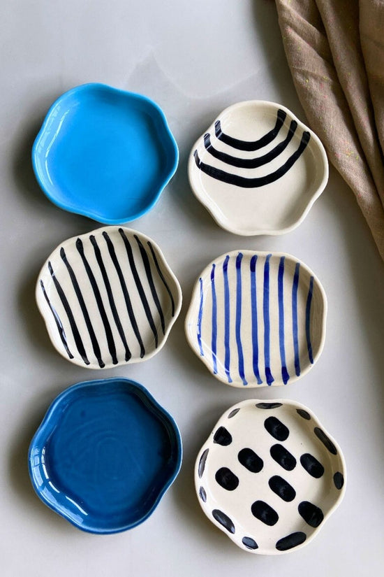 Handmade Set of 6 Blue & White Dessert Plate (for the price of 5)