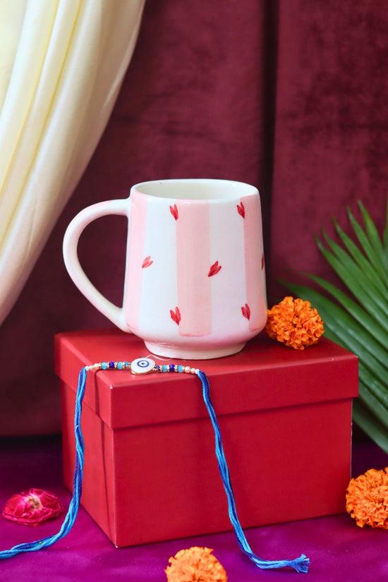 Striped Love Mug Rakhi Gift Box with premium quality material
