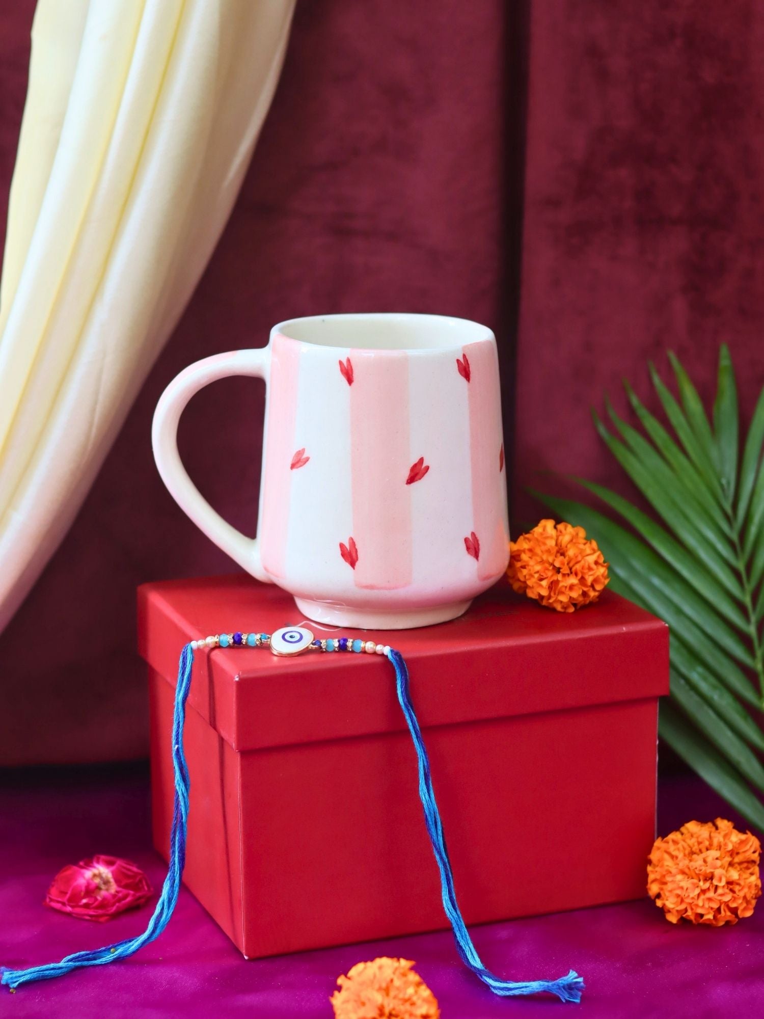 Striped Love Mug Rakhi Gift Box with premium quality material
