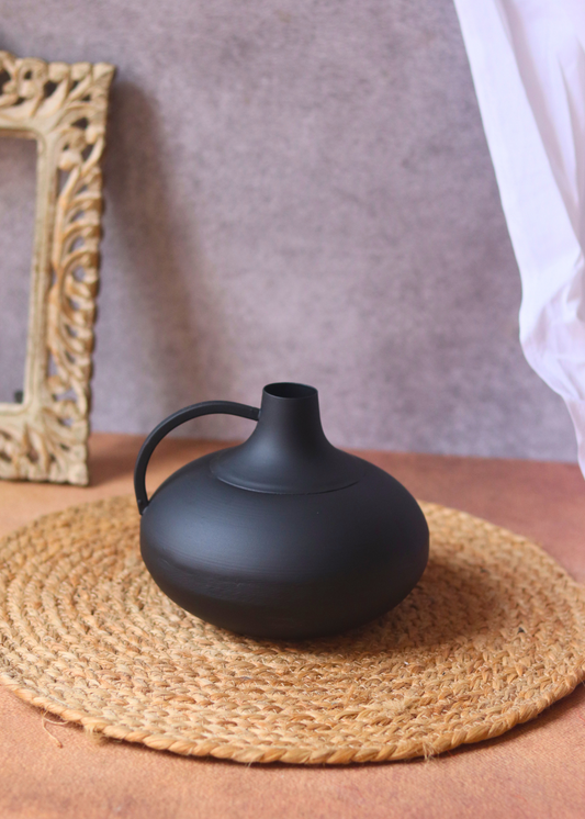 Black handle decorative metal vase 