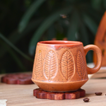 ceramic brown serene leaf coffee mug with brown color