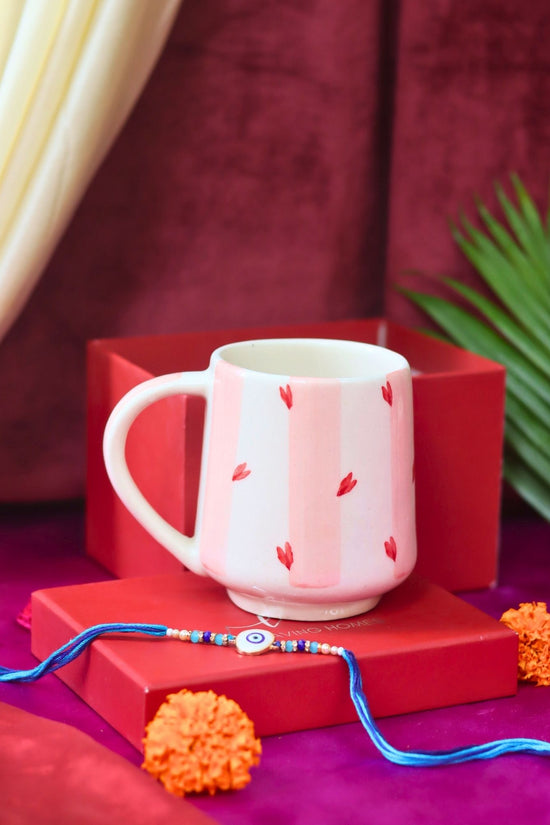 Striped Love Mug Rakhi Gift Box handmade in India