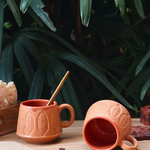 ceramic peach serene leaf coffee mug with premium quality peach color