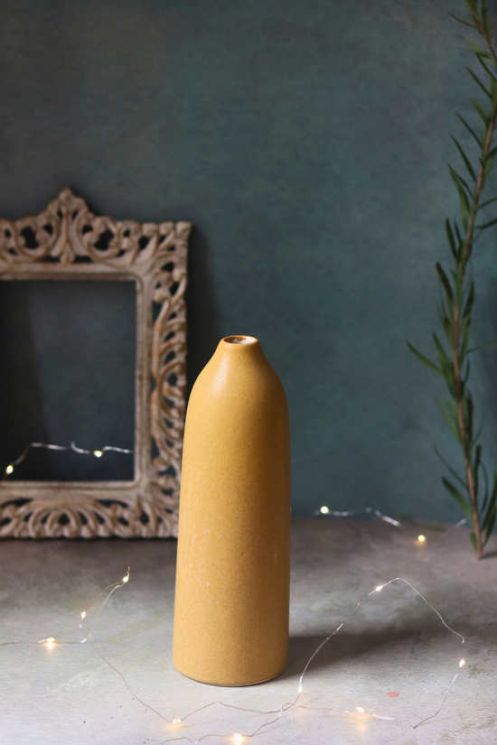 Handmade ceramic brown tall flower vase