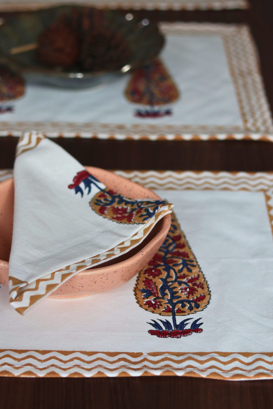 Handprinted table mat & napkin 