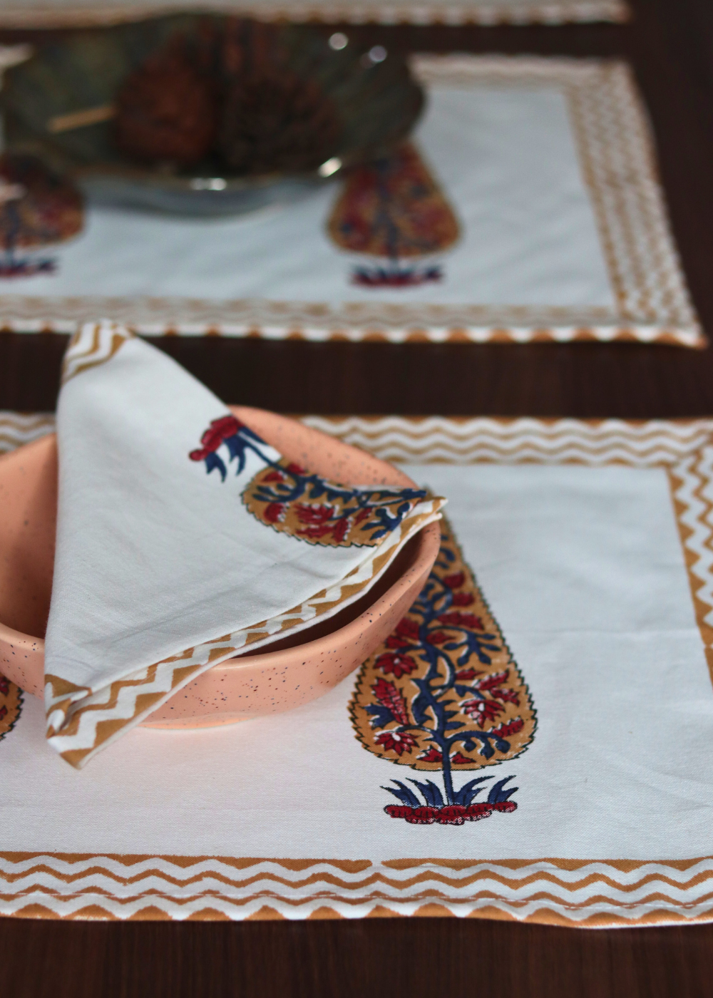 Handprinted table mat & napkin 