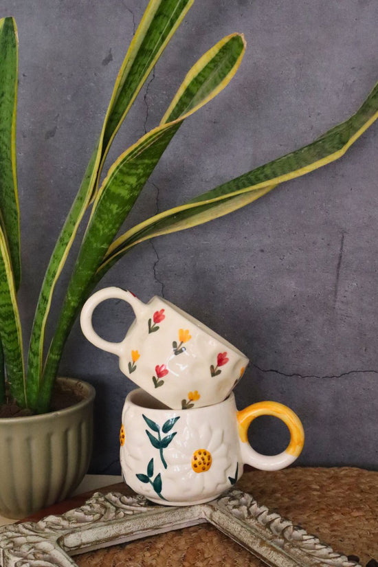 handmade daisy & tulip mug set of 2