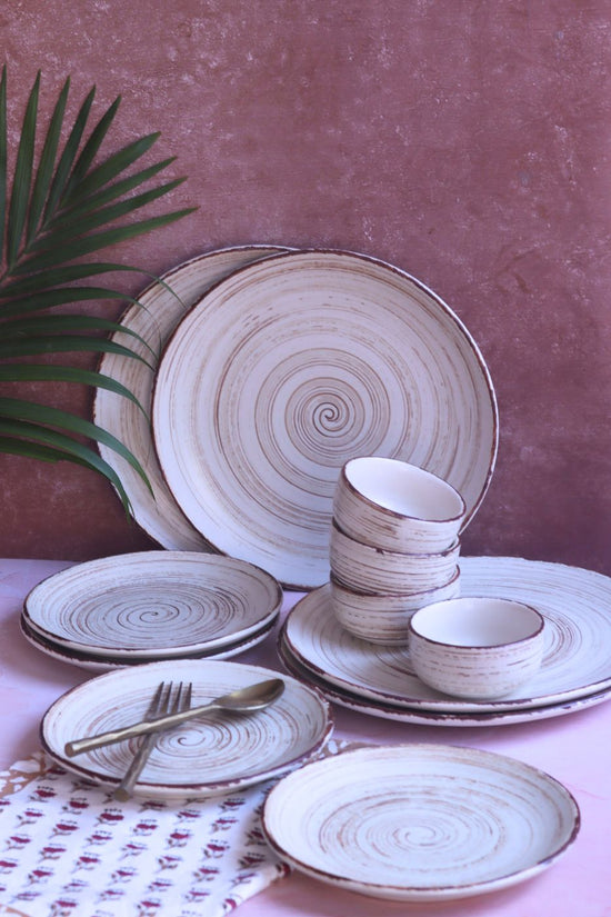 Set of 8 - Brown & White Dinner Set with premium quality material