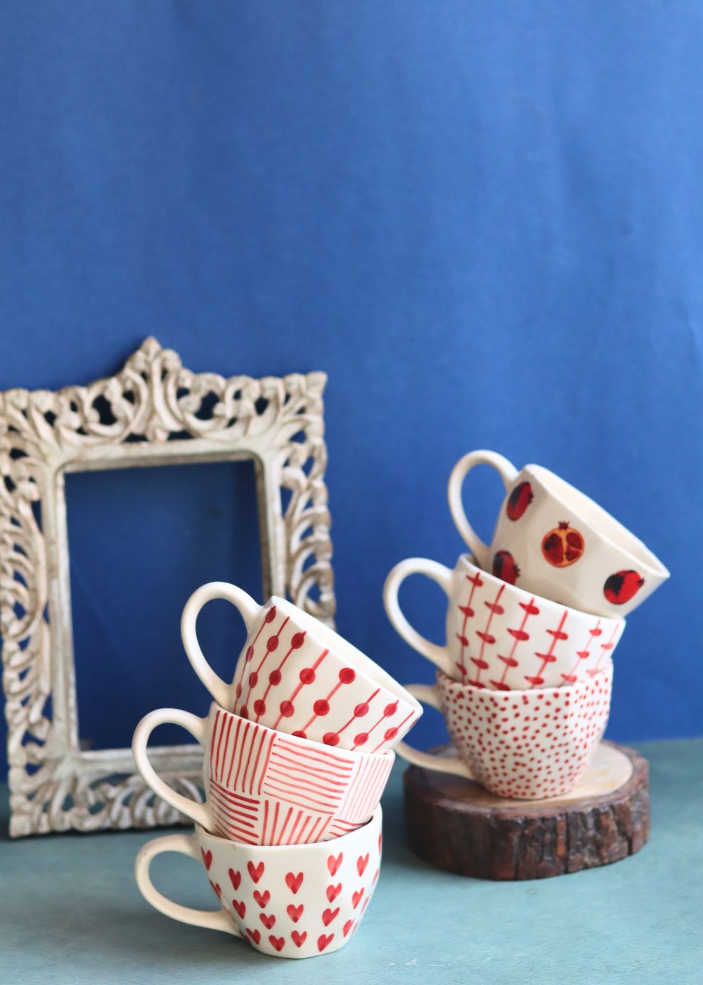 Handmade Set of 6 [Red&White] Handmade mugs (For the price of 5)