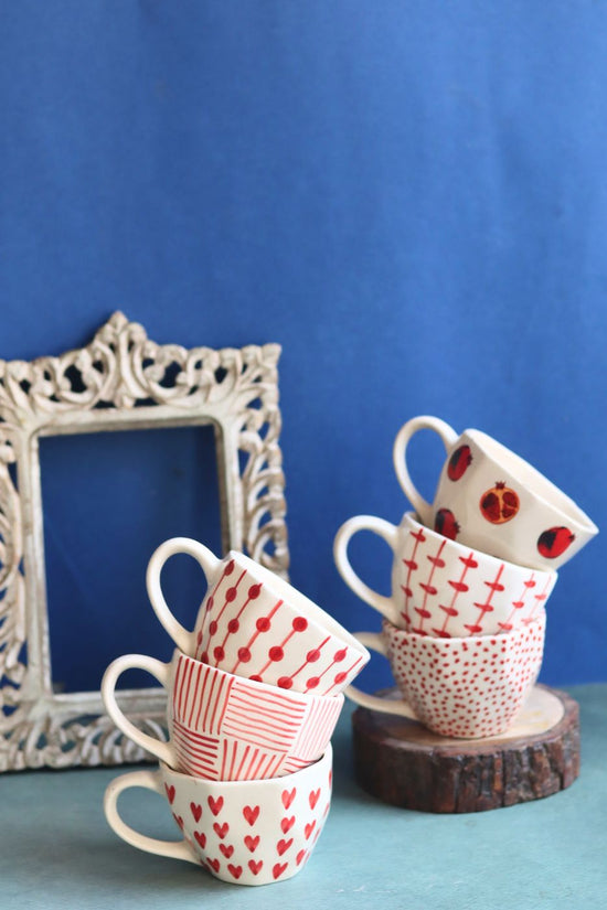 Handmade Set of 6 [Red&White] Handmade mugs (For the price of 5)