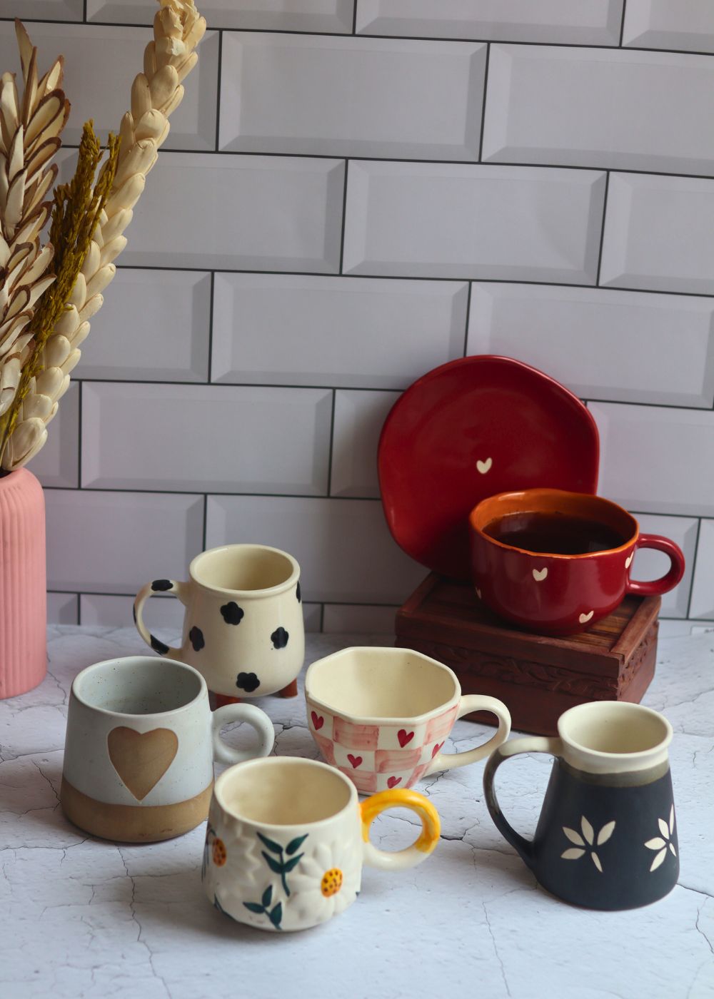 bestselling heart & Floral mugs handmade in india