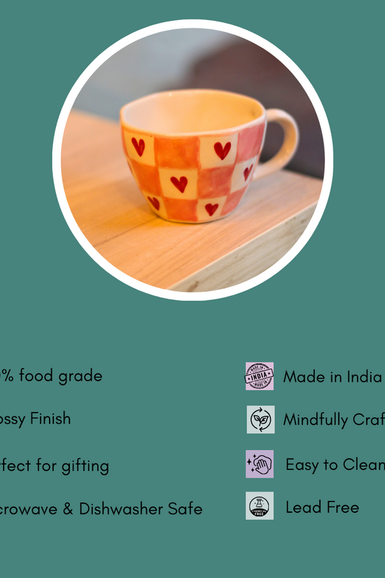 chequered heart mug with details