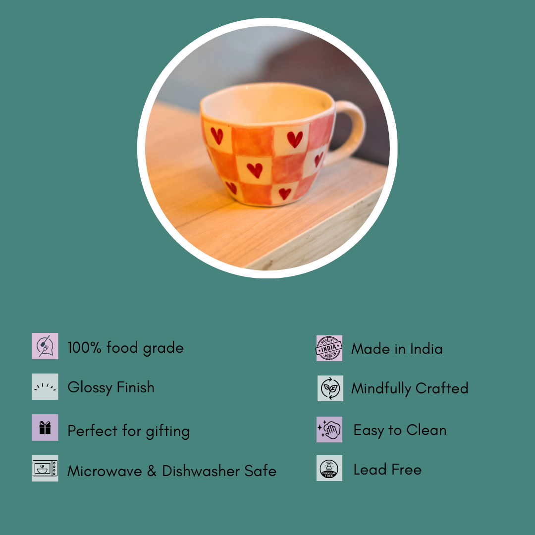chequered heart mug with details