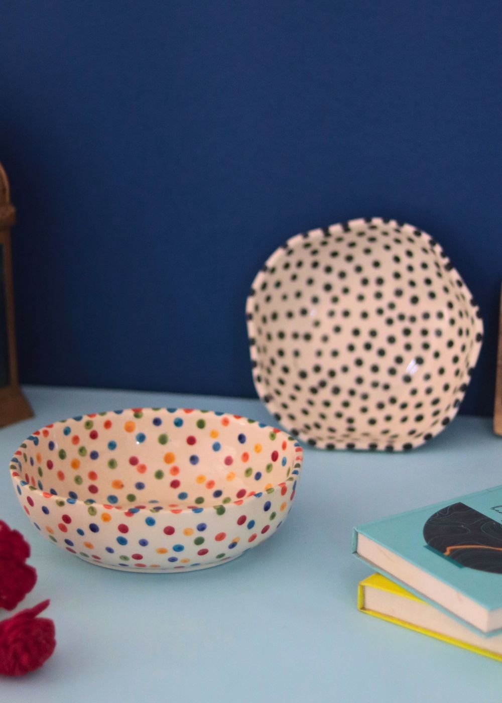 Set of 2 - Colorful & Black Polka Bowls premium quality bowls