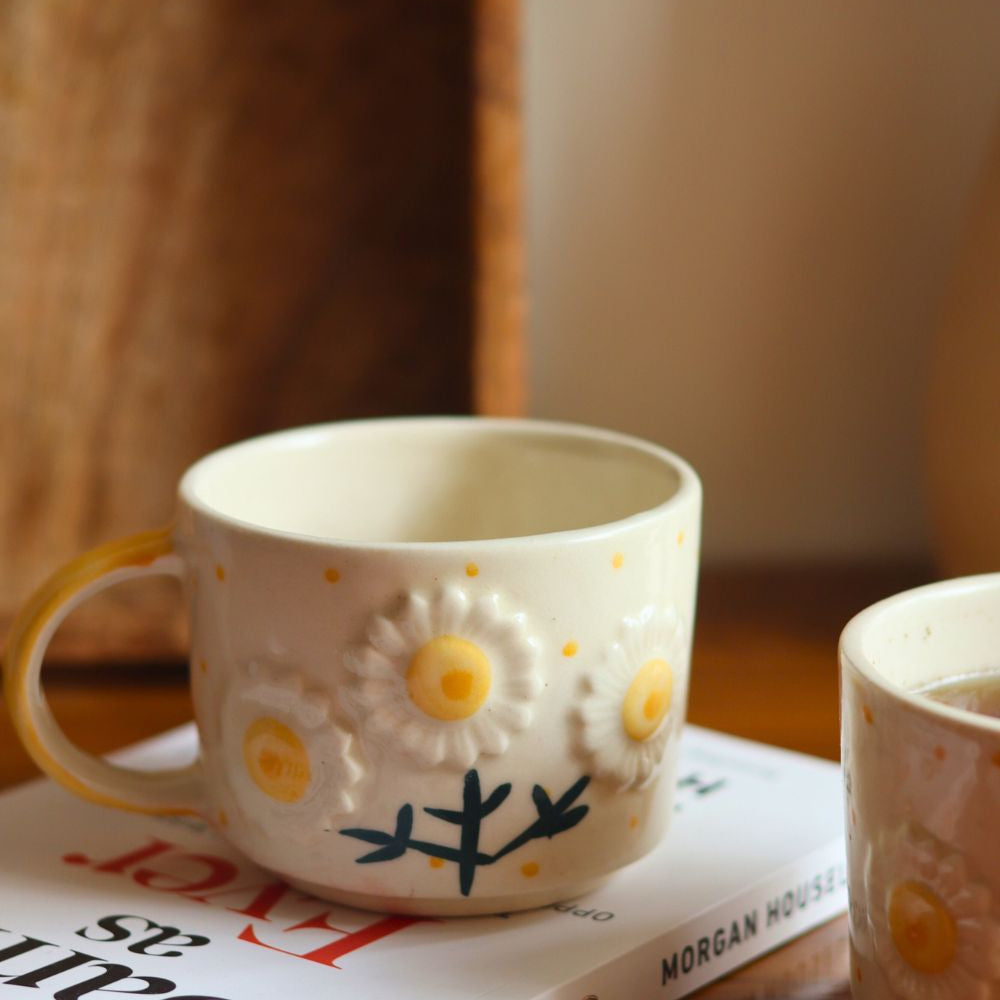 sunflower bloom mug handmade in india 