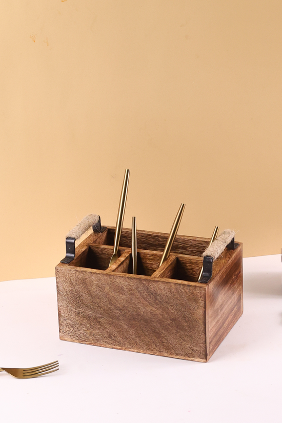 Wood cutlery holder with cutleries