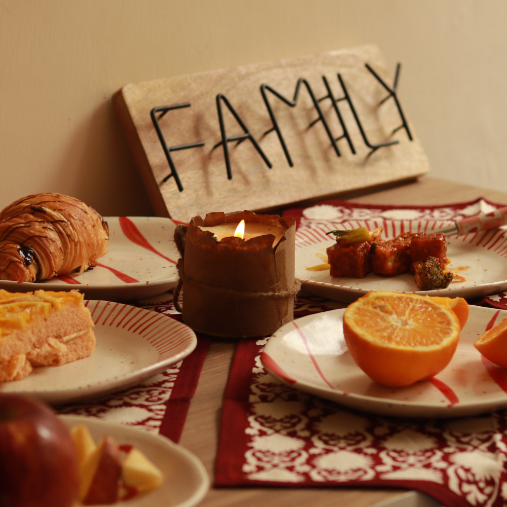 Wooden FAMILY board with food 