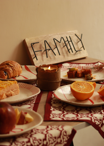 Wooden FAMILY board with food 