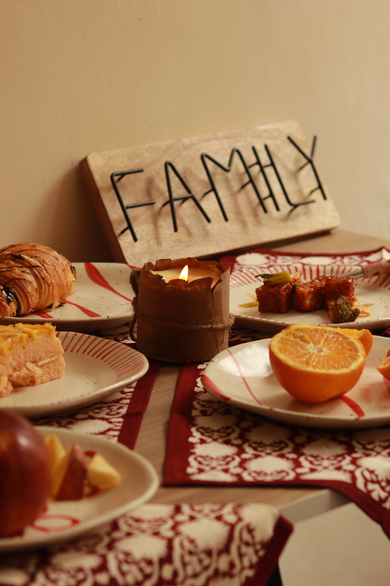 Wooden FAMILY board with food 