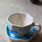 mug & dessert plate with cloud design 