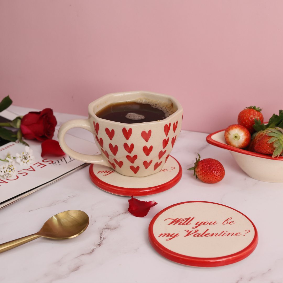 handmade mug with coaster made by ceramic material 
