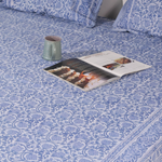 Blue lotus block printed bedsheet with pillows 