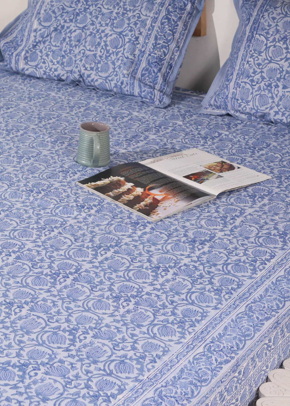 Blue Lotus Block Printed Bedsheet