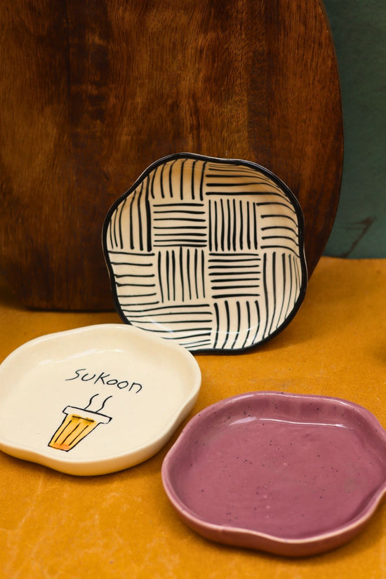 All lines, Sukoon & Lavender Handmade Dessert Plate - Set of 3 with premium quality material