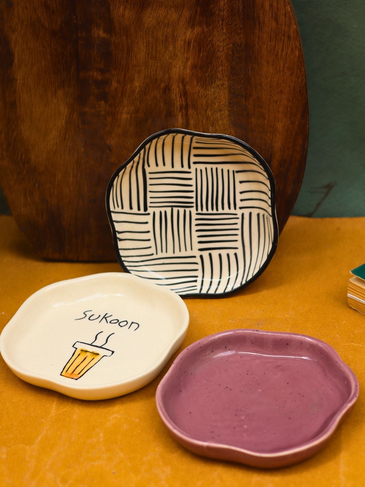 All lines, Sukoon & Lavender Handmade Dessert Plate - Set of 3 with premium quality material
