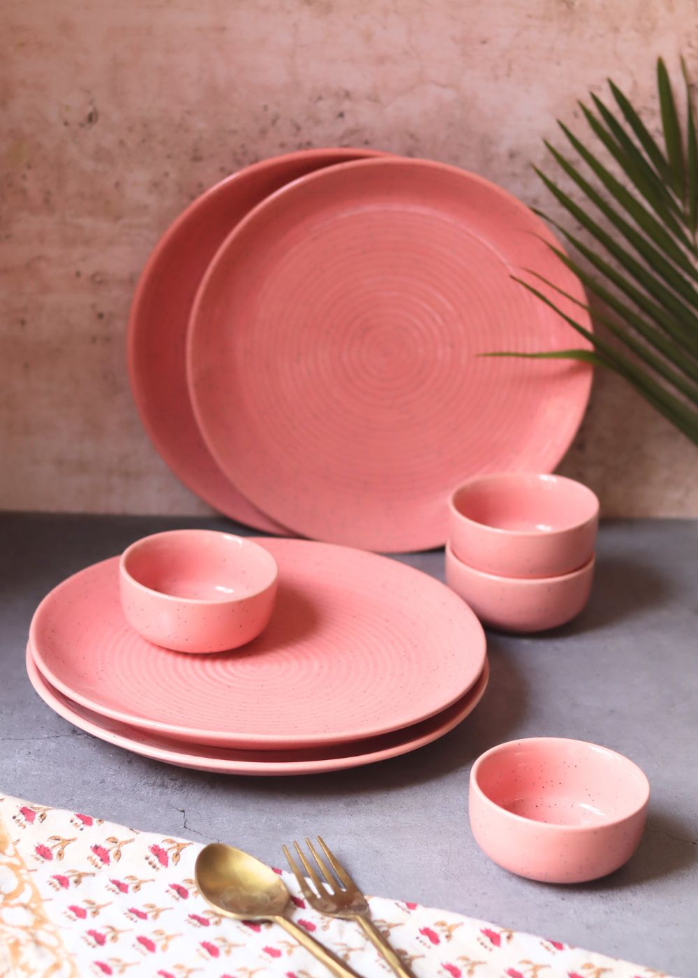 Set of 8 - Rosy Pink Dinner Set handmade in india
