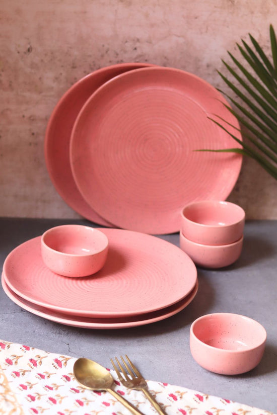 Set of 8 - Rosy Pink Dinner Set handmade in india
