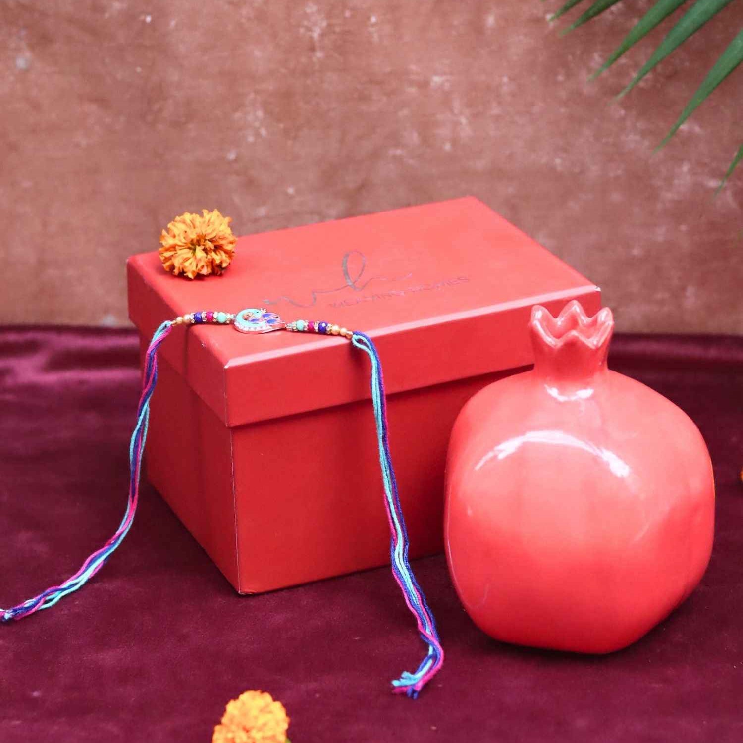 Red Anar Vase Rakhi Gift Box