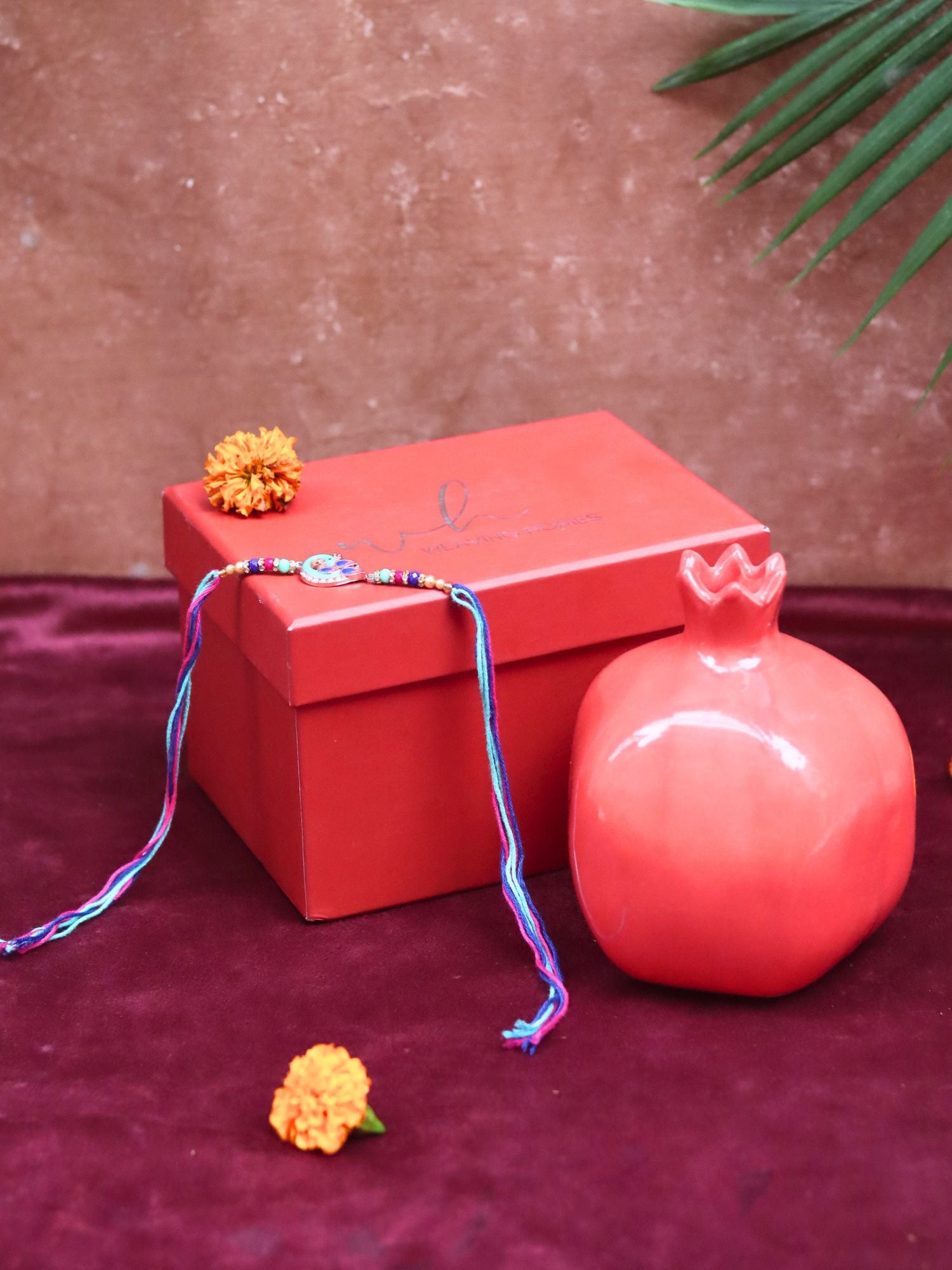 Red Anar vase rakhi Gift Box made by ceramic