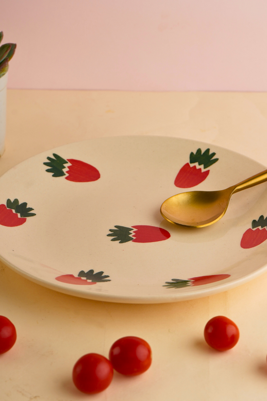 Handmade ceramic red & white plate with spoon