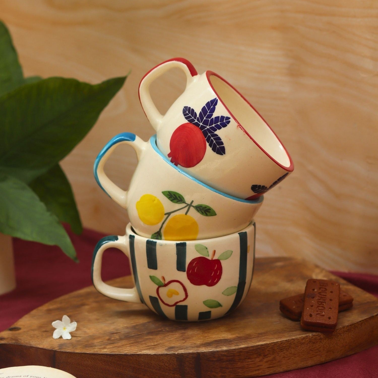 Set of 3 - Fruity Delight Mugs Combo handmade in India