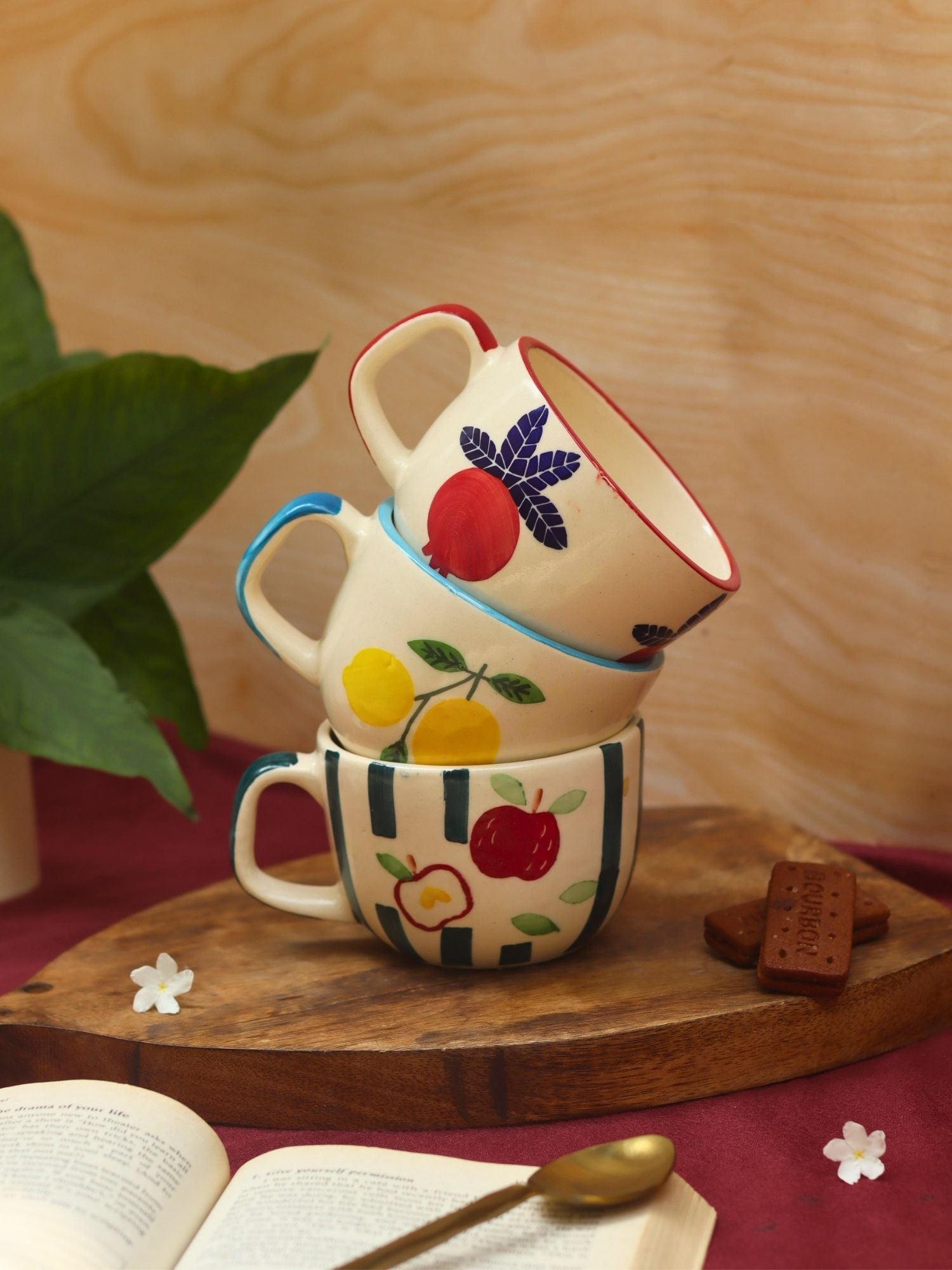 Set of 3 - Fruity Delight Mugs Combo handmade in India
