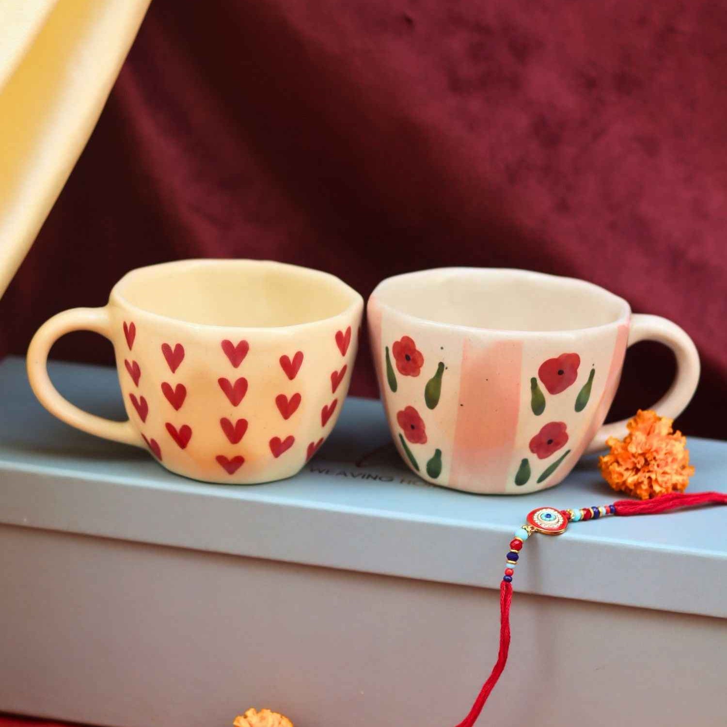 Heart & Pastel tulip Mug rakhi Gift Box