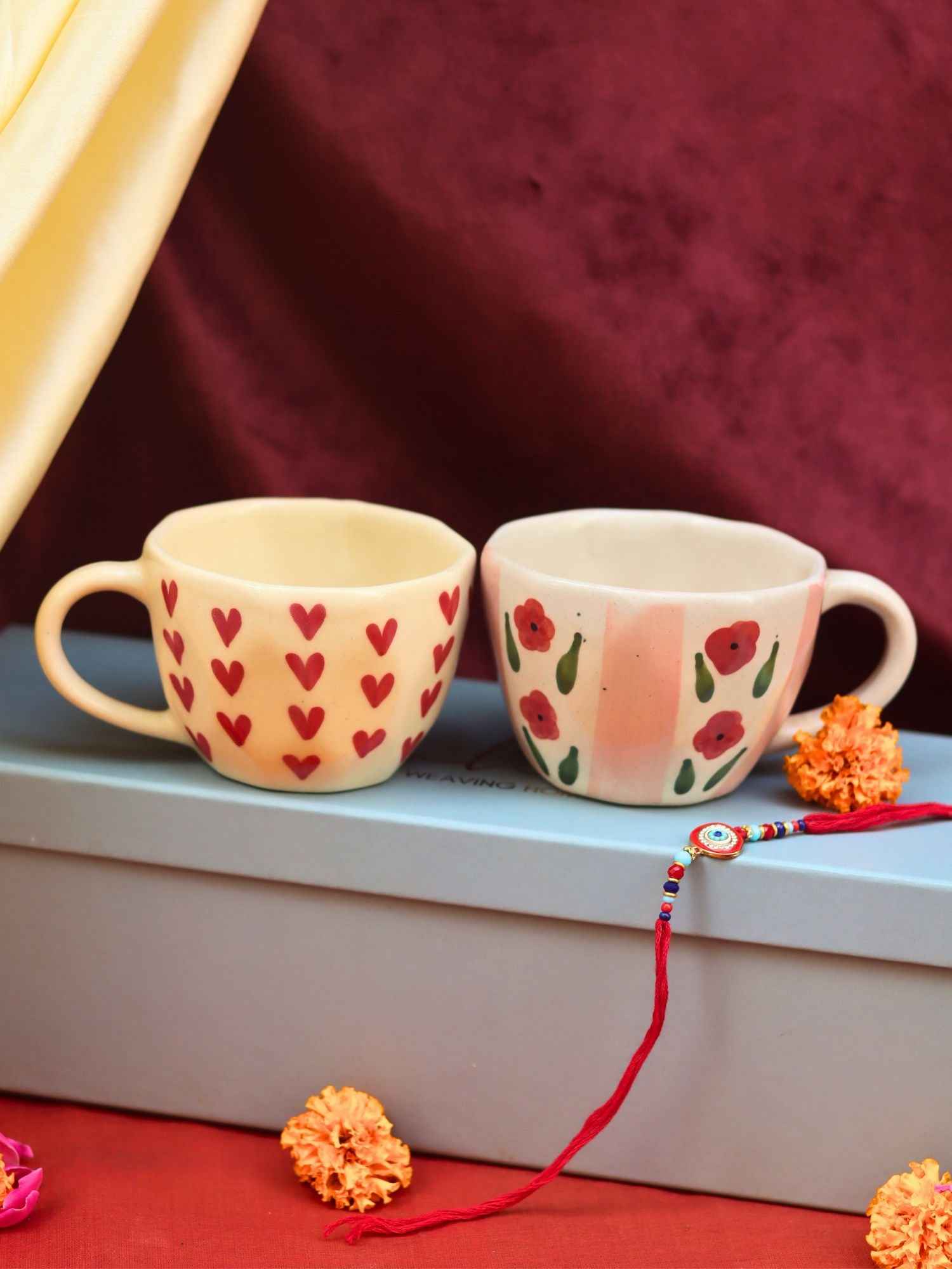 Heart & Pastel tulip Mug rakhi Gift Box
