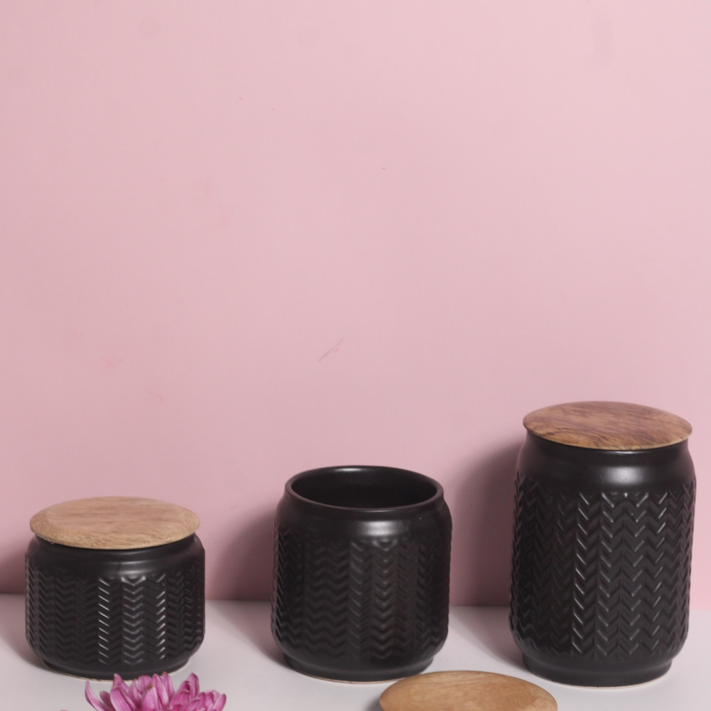 handmade black airtight cookie jar with wooden cover, combo