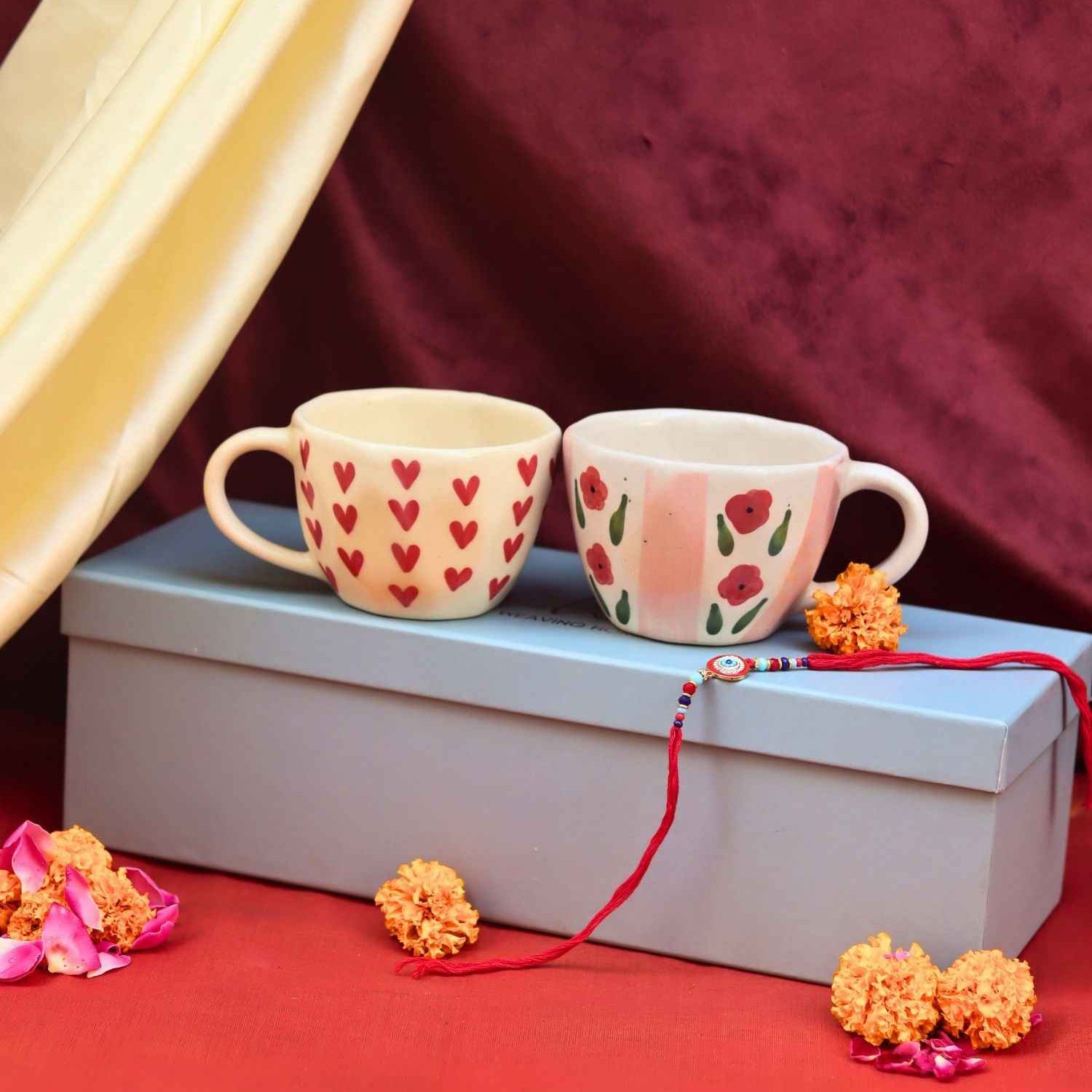Heart & Pastel tulip Mug rakhi Gift Box